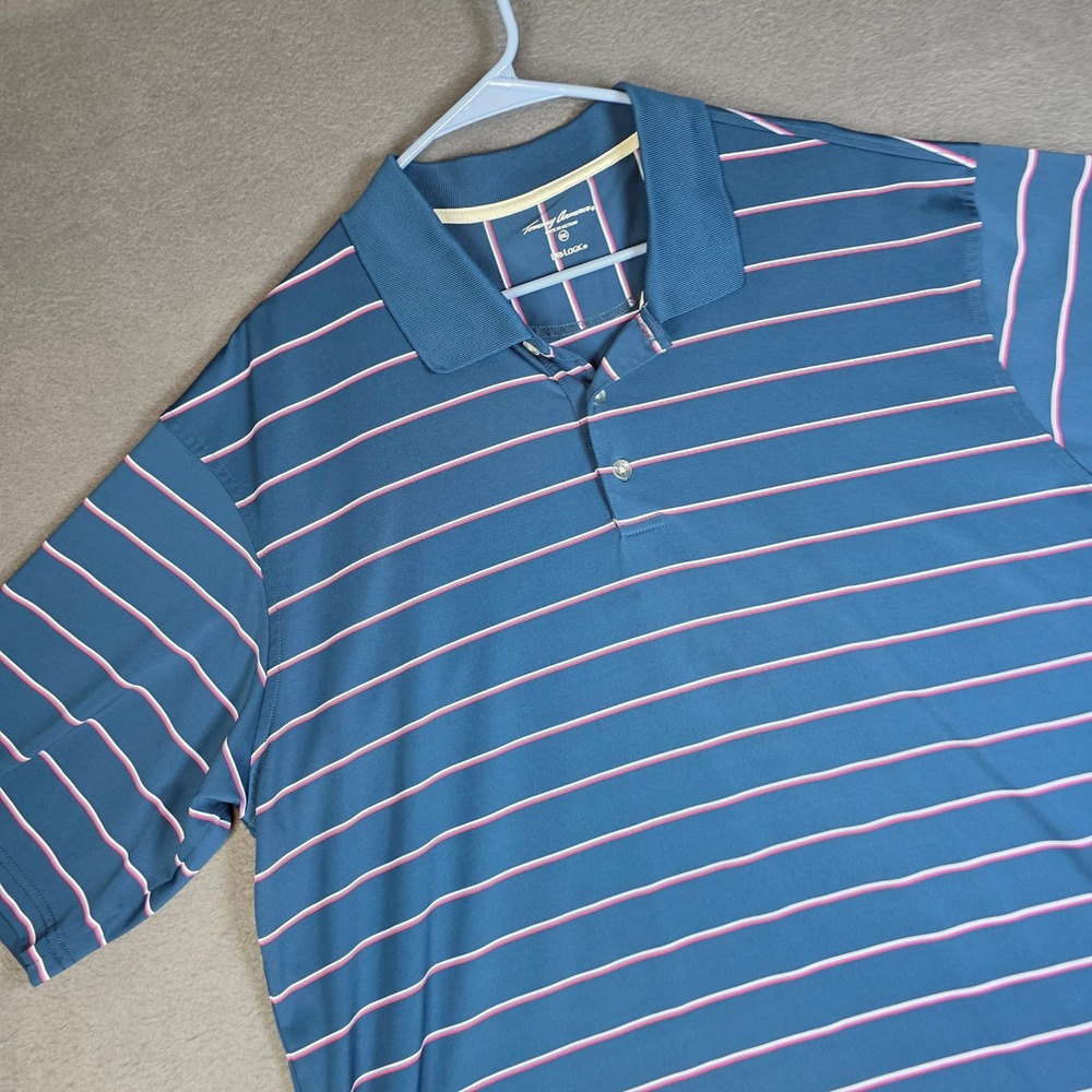 Tommy Armour Polo Mens XXL Blue Striped Dri-Logic Short Sleeve Golf Shirt